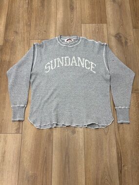 VTG! 🌟SUNDANCE🌟 GRAPHIC PRINT THERMAL WAFFLE KNIT TOP GREY SZ S / M